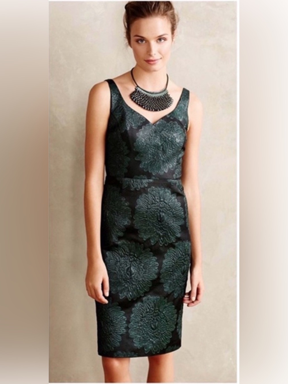 Anthropologie Leifsdottir Emerald Floral Brocade Sheath Dress 10P - Picture 3 of 16
